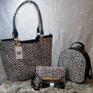 BLACK/WHITE 3IN1 CHEETAH SHOPPER BAG WITH MATCHING